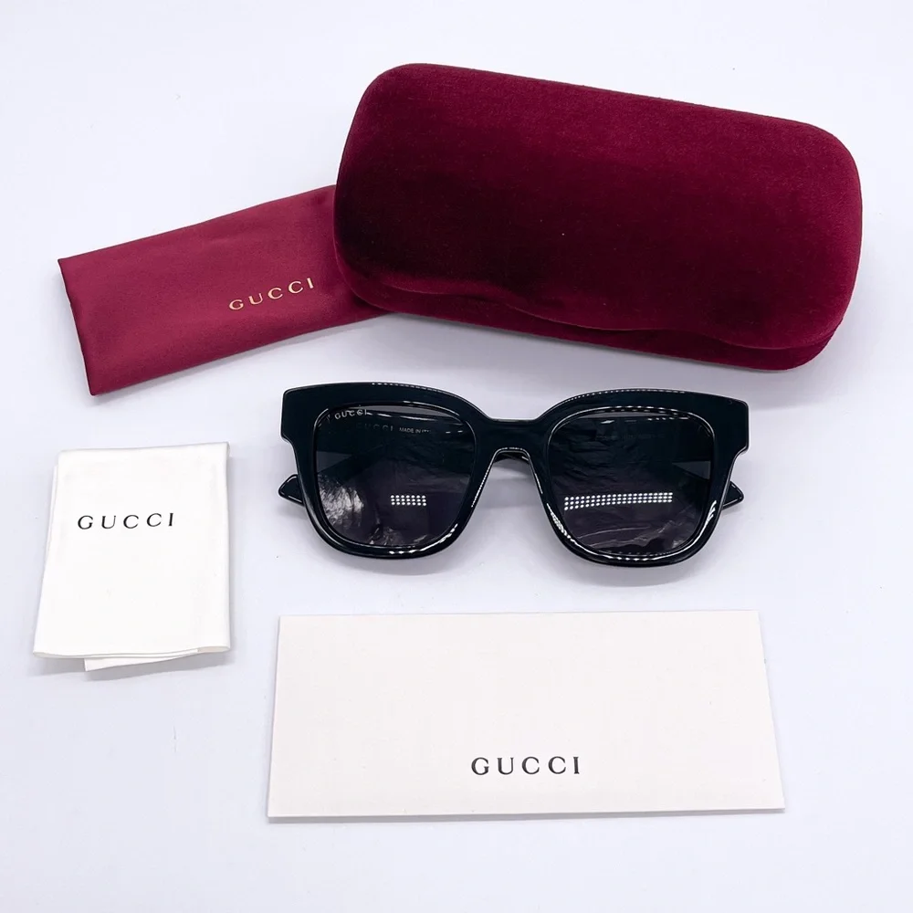 Gucci Black Square Frame Sunglasses with Gold Logo